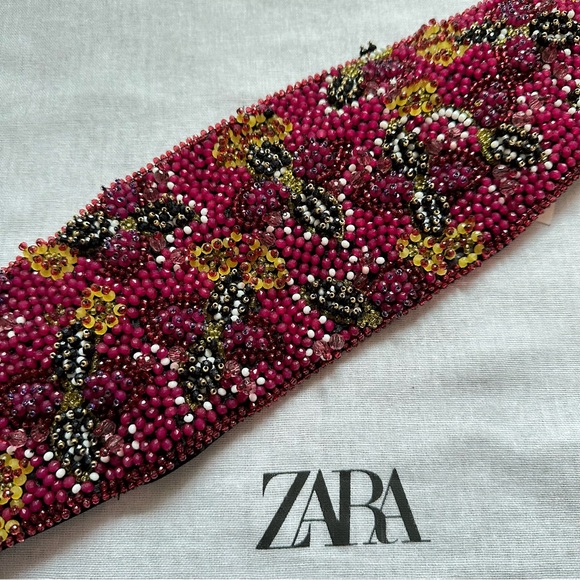 New Zara Purple Beaded Sash Belt 7521/037 Size 30 - Picture 10 of 11